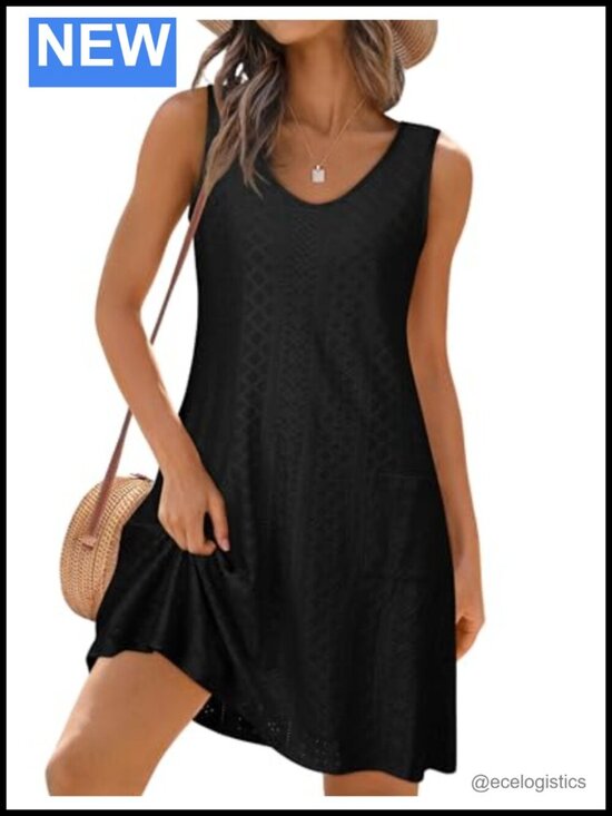 Other - Women's Eyelet Sleeveless Sundress Swim Cover Up with Pockets, A-Line